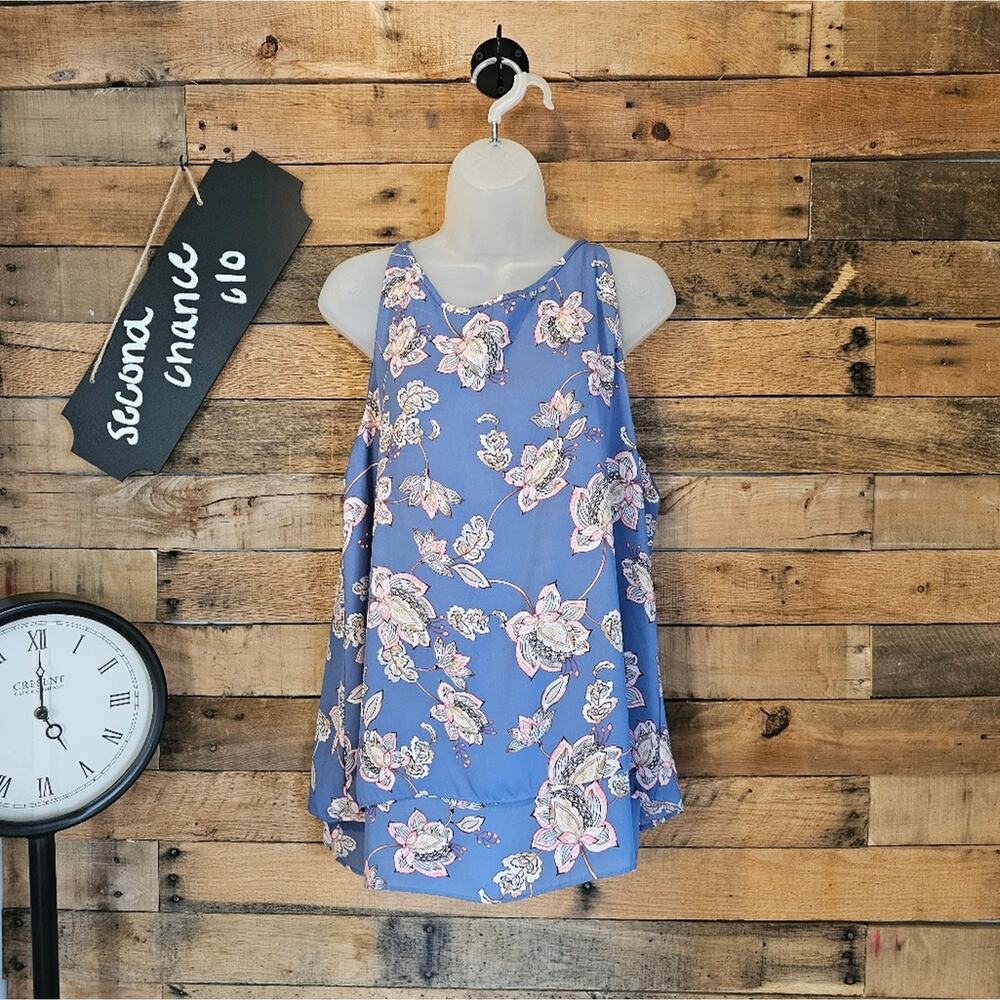St. Tropez Women's cornflower Blue Layered Floral sleeveless Tank top Size L